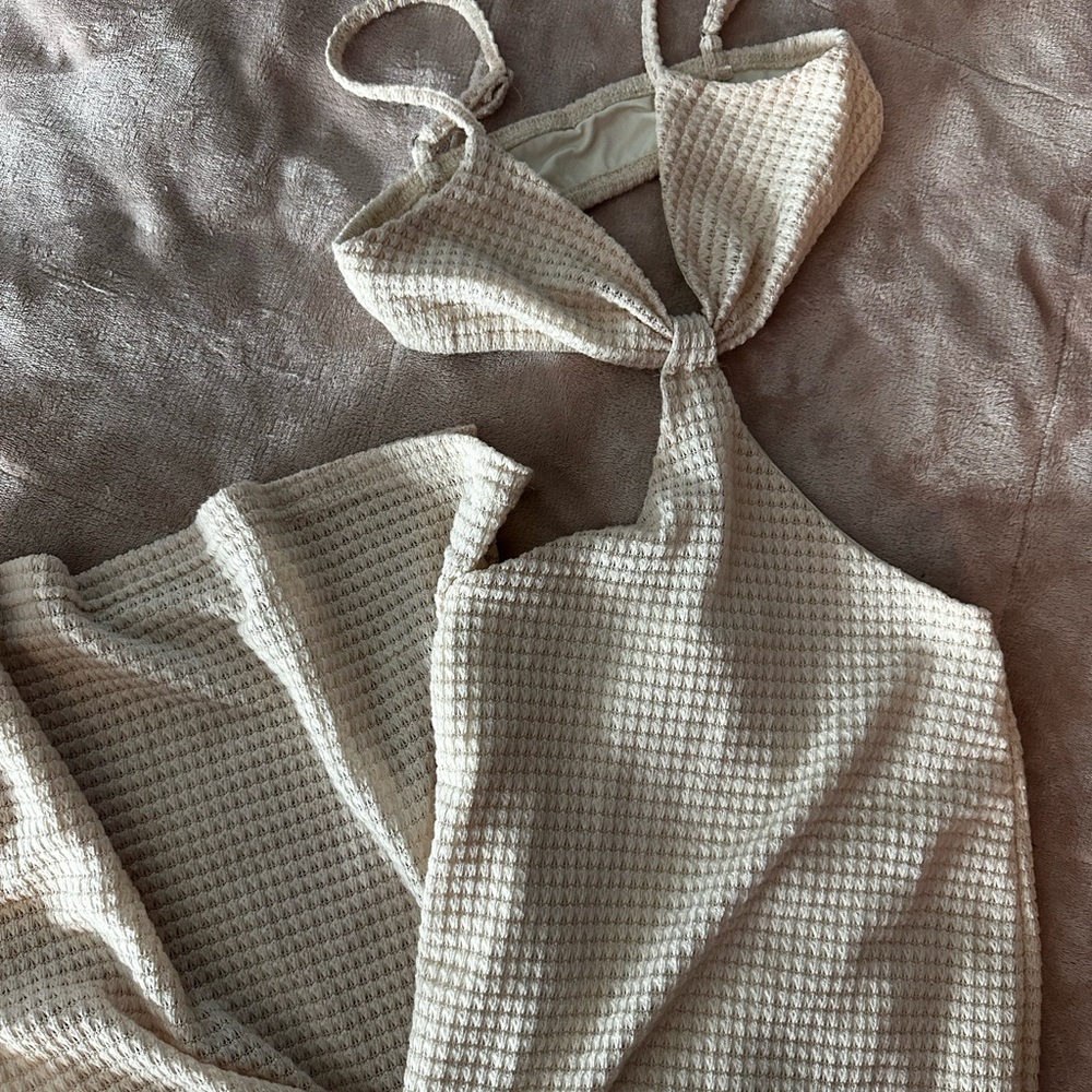 Cream Textured Halter Dress
